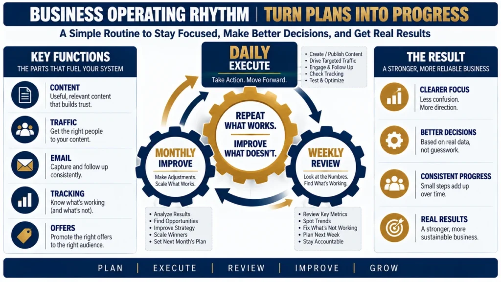 Affiliate marketing business operating rhythm for daily weekly and monthly improvement