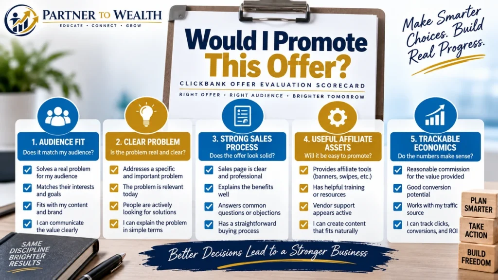 ClickBank offer evaluation scorecard for affiliate marketers
