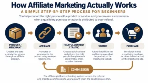 How affiliate marketing works for beginners step-by-step infographic