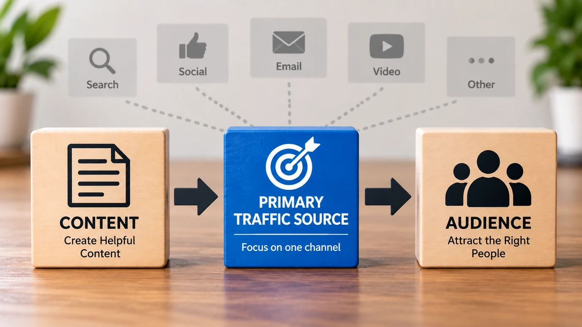 Helpful content flowing through one primary traffic source to reach the right audience