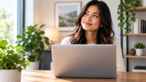 Woman using a laptop while planning how to write affiliate content that helps readers first