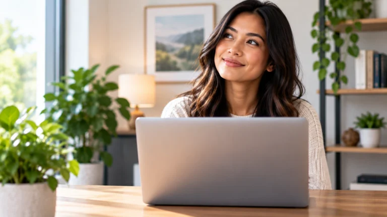 Woman using a laptop while planning how to write affiliate content that helps readers first