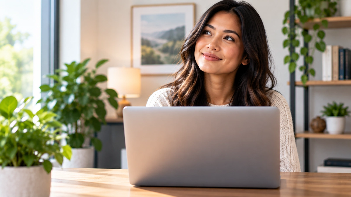 Woman using a laptop while planning how to write affiliate content that helps readers first