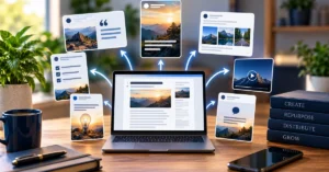 One affiliate blog post branching into multiple social content formats for repurposing and distribution.