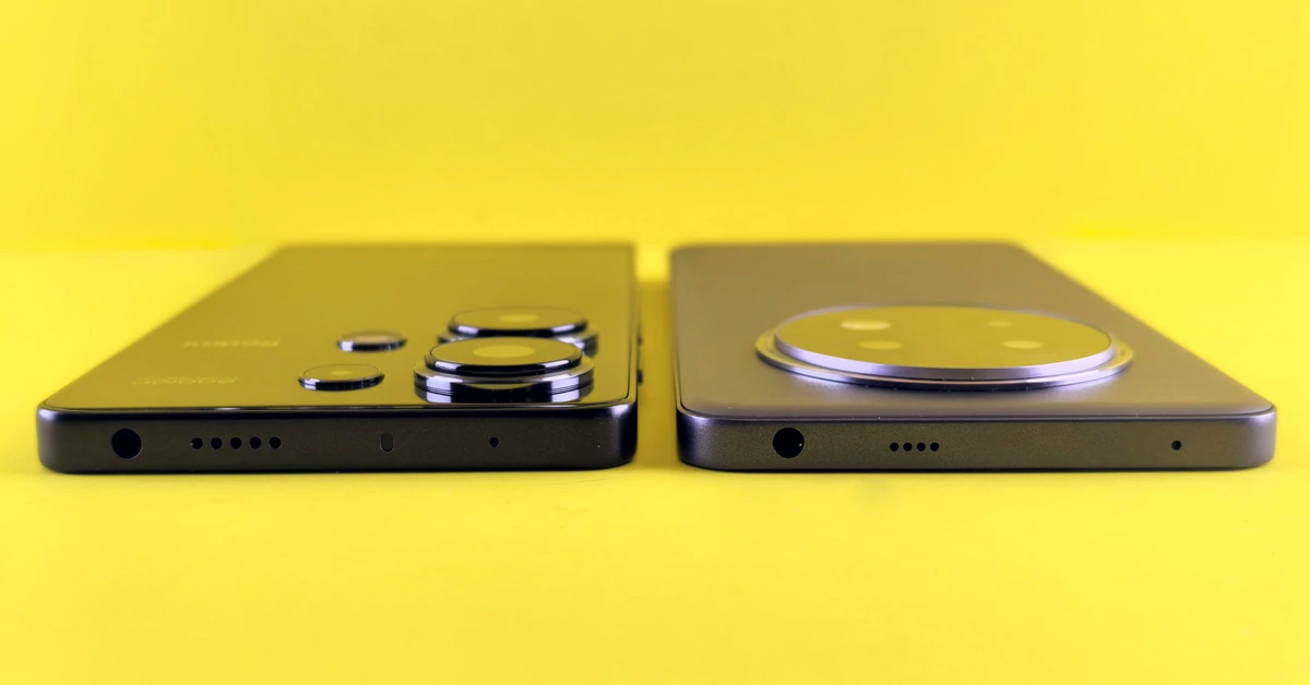 Two smartphones shown side by side on a bright yellow background, representing an affiliate product comparison