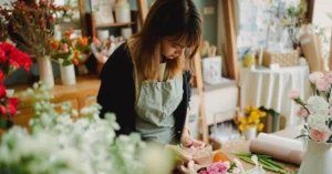 Florist arranging several flowers into one coordinated bouquet, illustrating how an affiliate funnel can keep multiple opportunities organized around one clear purpose.