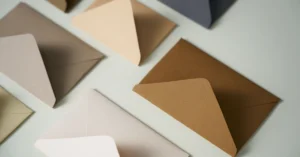 Multiple envelopes arranged on a table, representing email delivery and follow-up in a free-report funnel.