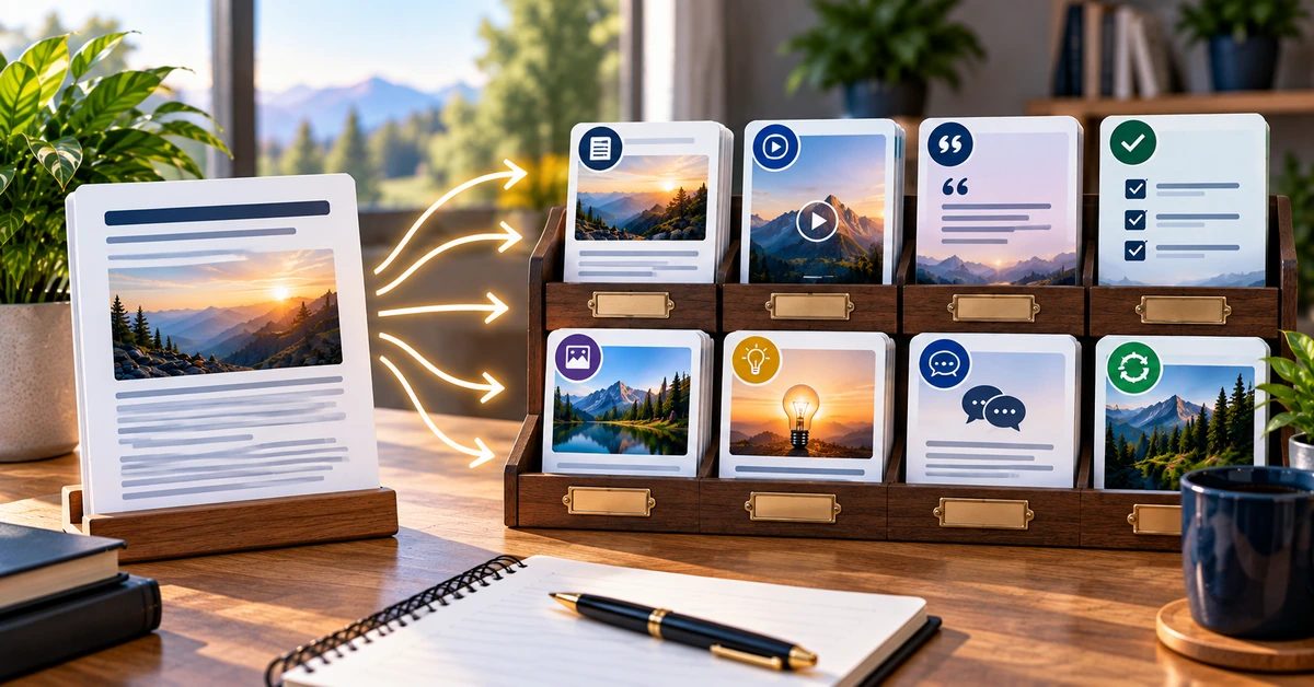 One blog article organized into multiple reusable social content assets for future distribution.