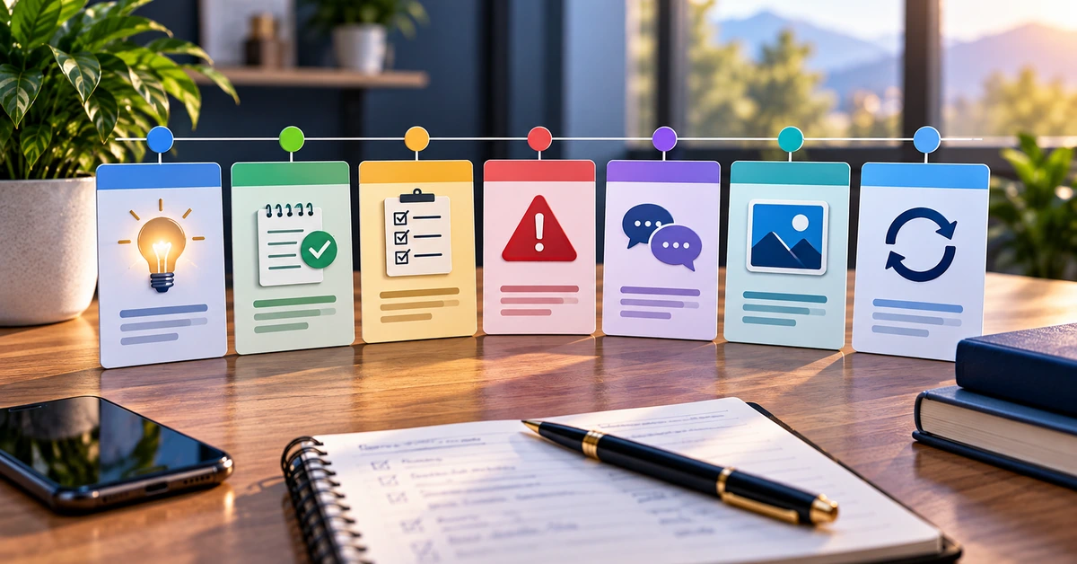 Seven visual content cards representing a week of social media ideas repurposed from one affiliate blog post.