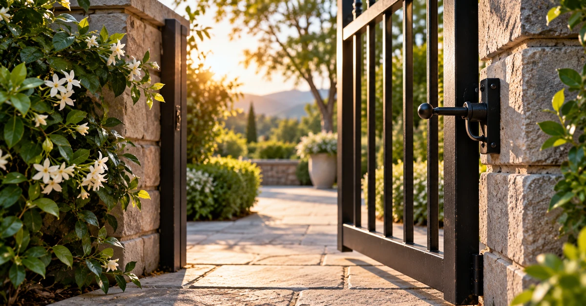 Open garden gate in warm sunlight, illustrating subscriber permission, choice, and an easy way to opt out of email communication.