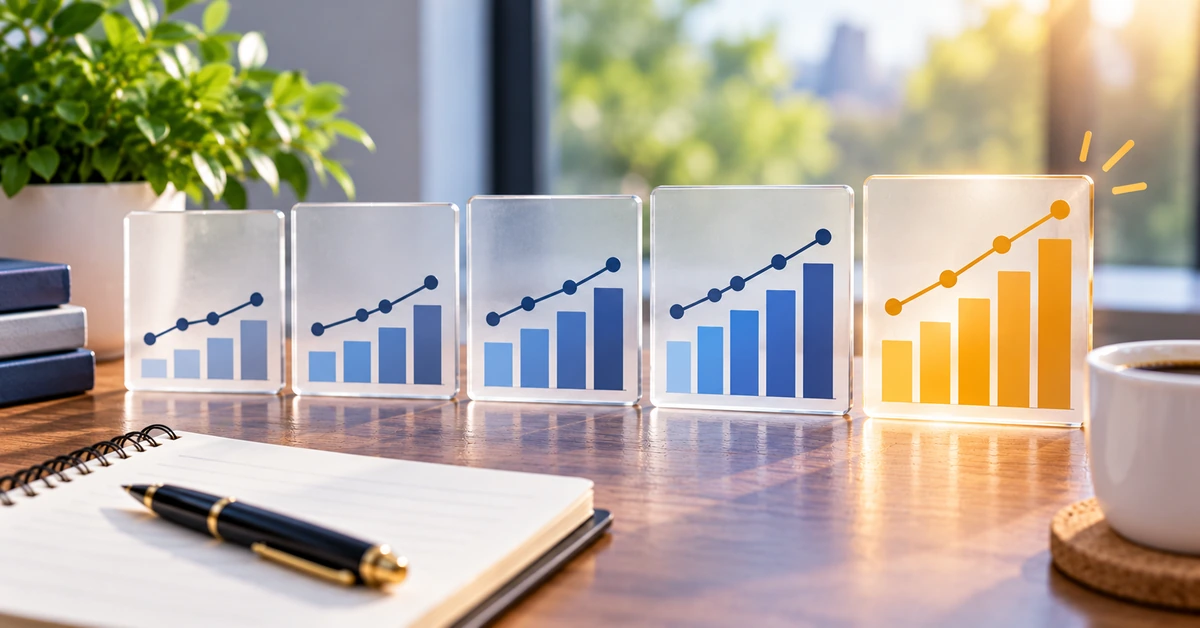 Weekly traffic trend panels showing gradual growth over time with one highlighted insight for the next action.
